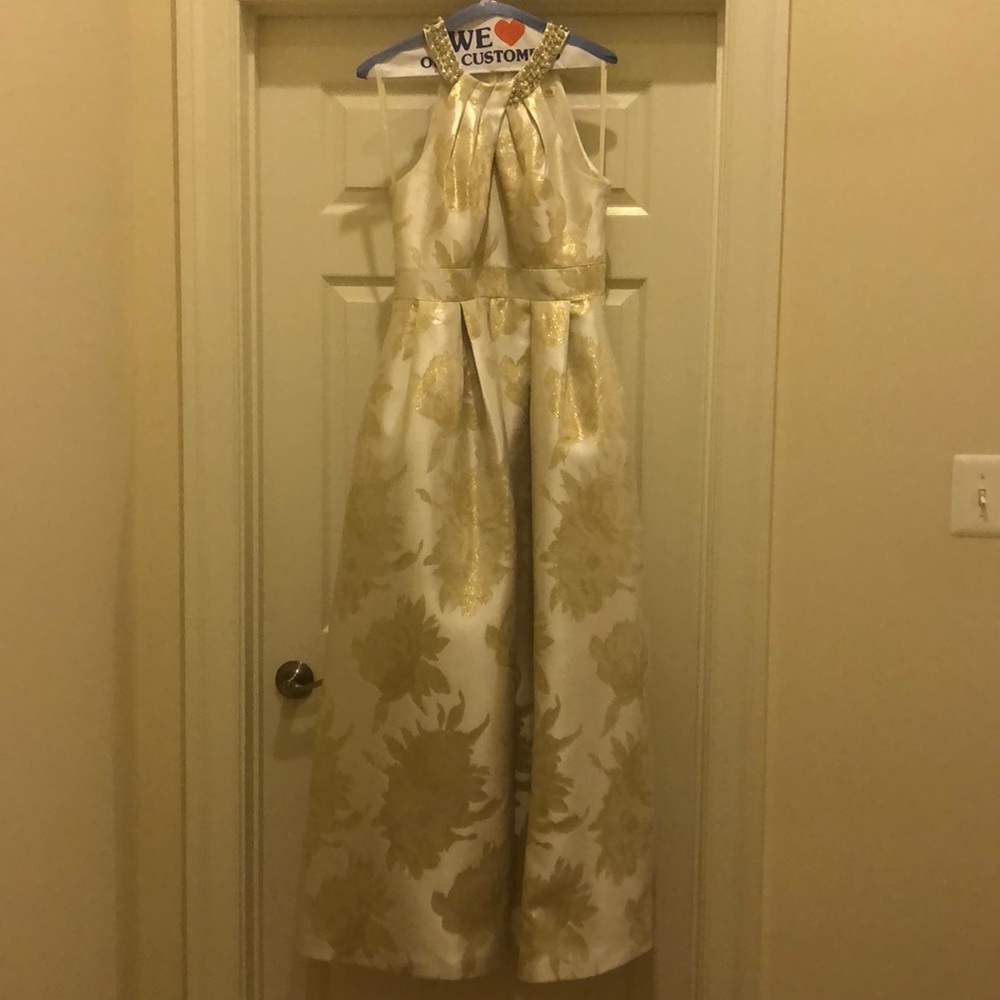 Beautiful Eliza J Cream and Gold Gown